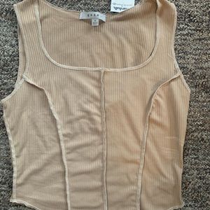 Tan Lettuce Trim Crop Top